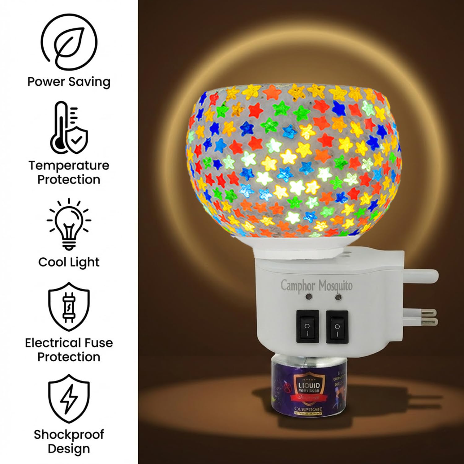 Signamio 3 in 1 Multi-Functional Camphor Diffuser Burner - Kapoor Dani Electrical Camphor with Night Lamp & Mosquito Repellent | Kapoor Dani for Home Fragrance and Ambient Lighting DN-27