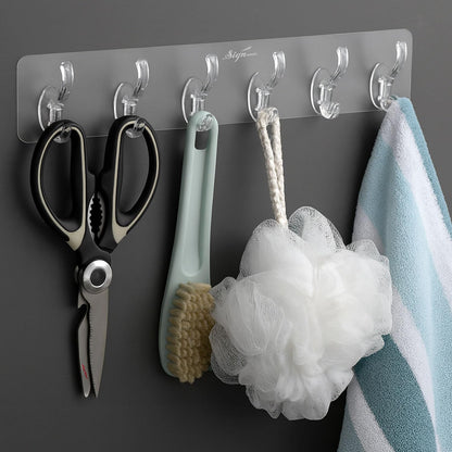 SIGNAMIO 8 Hook Self Adhesive Wall Hooks for Wall Heavy Items, Adhesive Wall Hook, Wall Hooks for Hanging Clothes, Kitchen & Bathroom Accessories, Stick On Hooks for Wall Without Drill -Silver