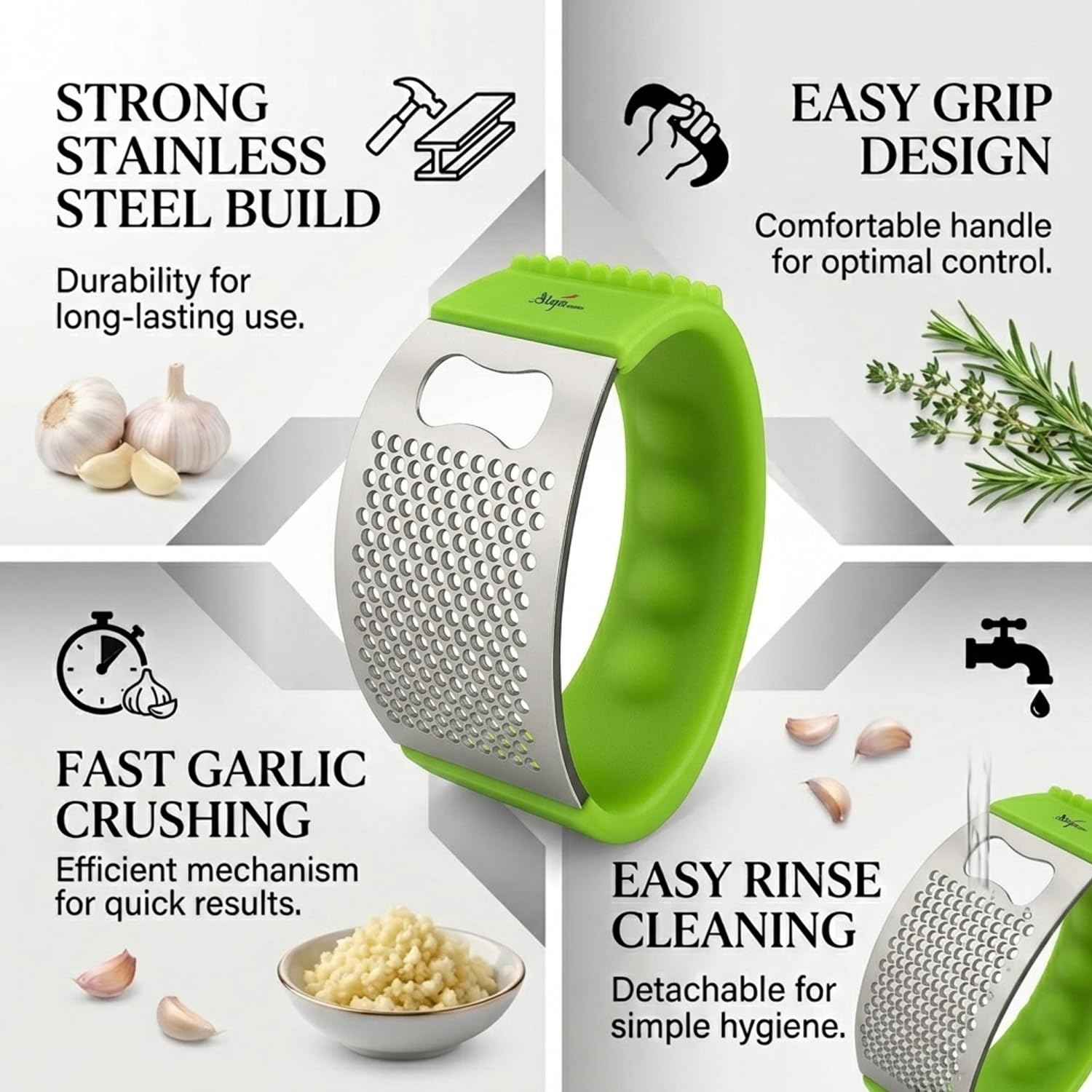 Signamio Garlic Peeler Tool - Versatile Garlic Crusher Mini Hand Press Chopper for Effortless Garlic Preparation, Durable and Easy to Clean Kitchen Essential - Green