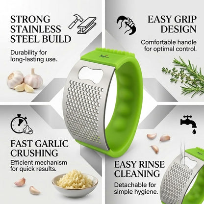 Signamio Garlic Peeler Tool - Versatile Garlic Crusher Mini Hand Press Chopper for Effortless Garlic Preparation, Durable and Easy to Clean Kitchen Essential - Green