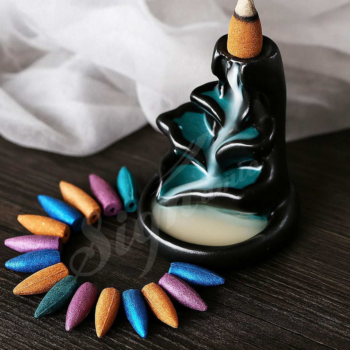 SIGNAMIO Wood Back Flow For Incense Holder Burner Back Flow Incense Cones, Aromatherapy Ornament Home Decor-100-Pcs-Cone-Multi Color