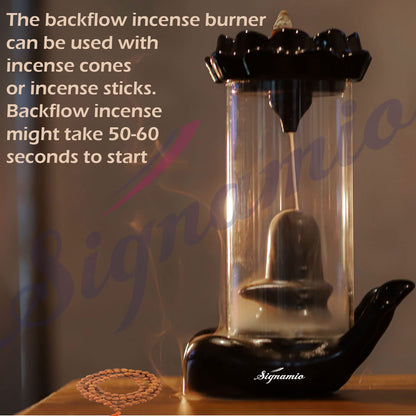 Signamio Shiva Backflow Smoke Fountain - Ceramic Shivling Fountain with 30 Cones, Lord Shiva Idols for Home Decor, Spiritual Mahadev Murti for Meditation and Relaxation, Black