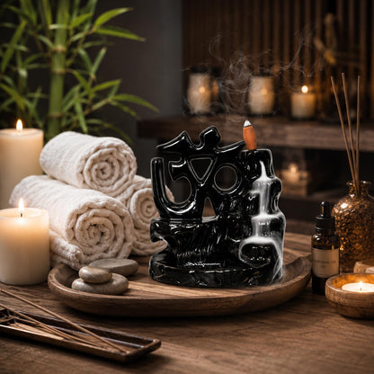 Signamio Aromatic Essence of Ceramic Shiva OM Backflow dhoop Smoke Fountain Incense Burner Holder with 30 Cones - Incense Holder for Meditation and Home Decor