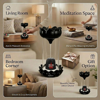 Signamio Aromatic Essence of Ceramic Shivling Backflow dhoop Smoke Fountain Incense Burner Holder with 30 Cones - Lord Shiva Incense Holder for Meditation and Home Décor, Black