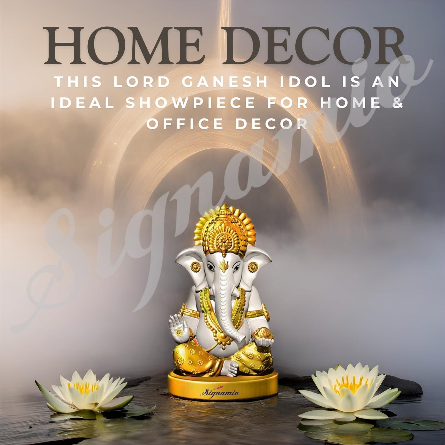 Signamio Handcrafted White Ganesha Idol for Car Dashboard Item: Ganesh Ji, Ganpati Bappa Murti for Home Decor - Exquisite Car God Idols for a Divine Touch in Your Vehicle and Home