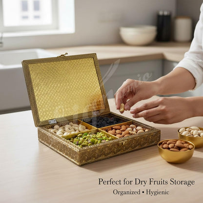 Signamio Decorative Dry Fruit Container Box - 4-Container Dryfruit Box for Home Decor, Elegant Wooden Dry Fruit Box with Lids, Ideal for Gifting and Organizing