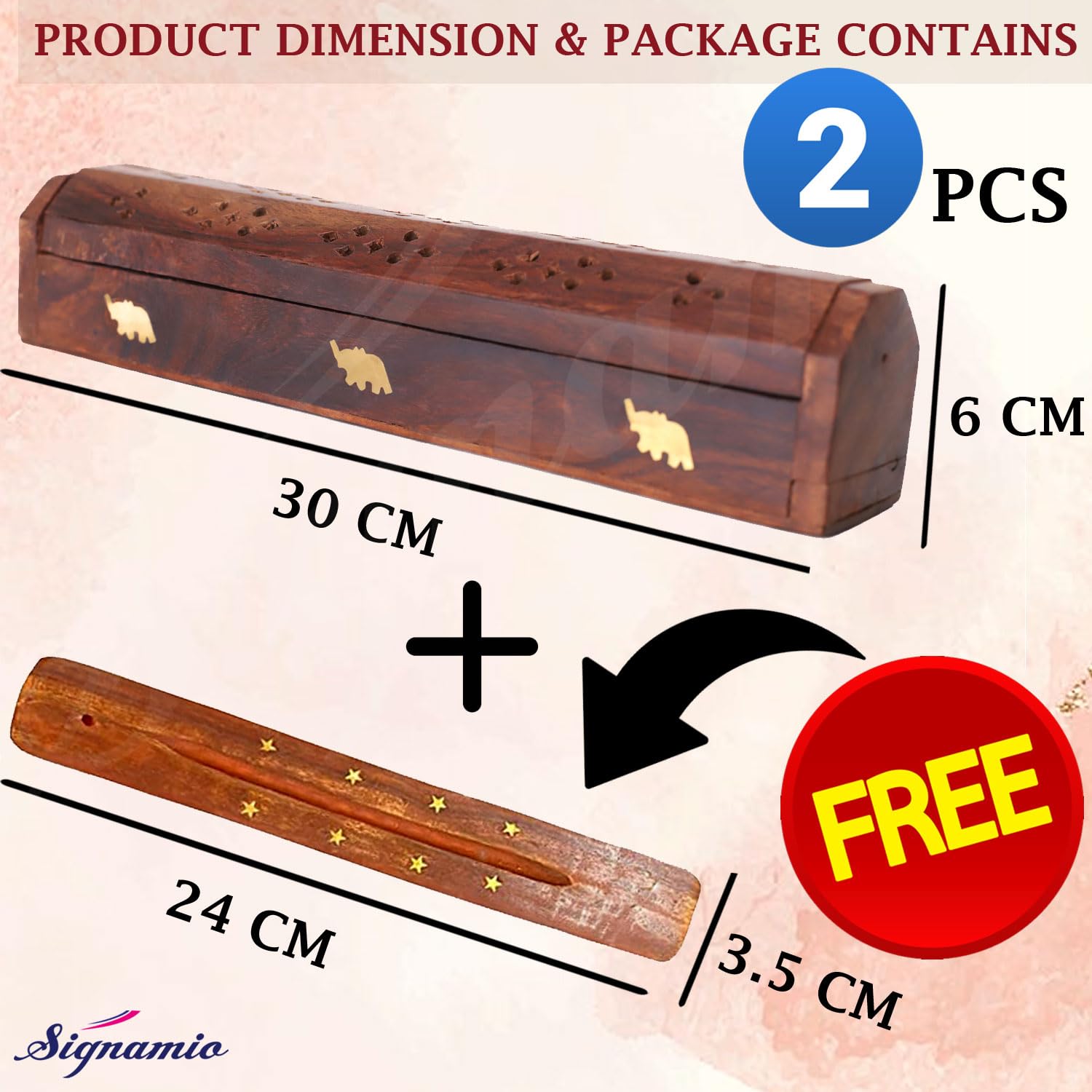 SIGNAMIO® 2pcs Wooden Horizontal Agarbatti and Dhoop Holder Premium Incense Stick Stand with Ash Catcher for Pooja Room - Essential Puja Items for Home & Agarbatti Stand Holder with Storage Box