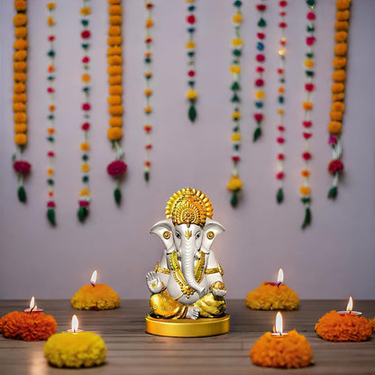 Signamio Handcrafted White Ganesha Idol for Car Dashboard Item: Ganesh Ji, Ganpati Bappa Murti for Home Decor - Exquisite Car God Idols for a Divine Touch in Your Vehicle and Home