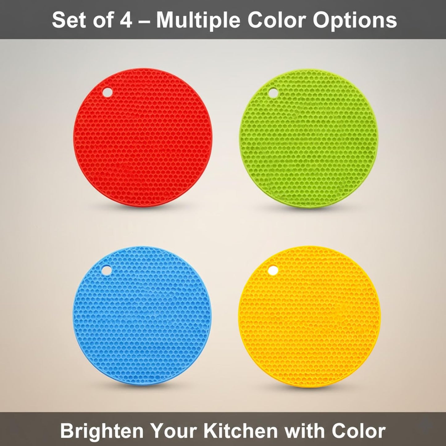 Signamio Silicone Mat for Kitchen - Pack of 4 Round Heat Mats - Coasters for Dining Table for Hot Pots - Durable Trivet Mat for Versatile Use