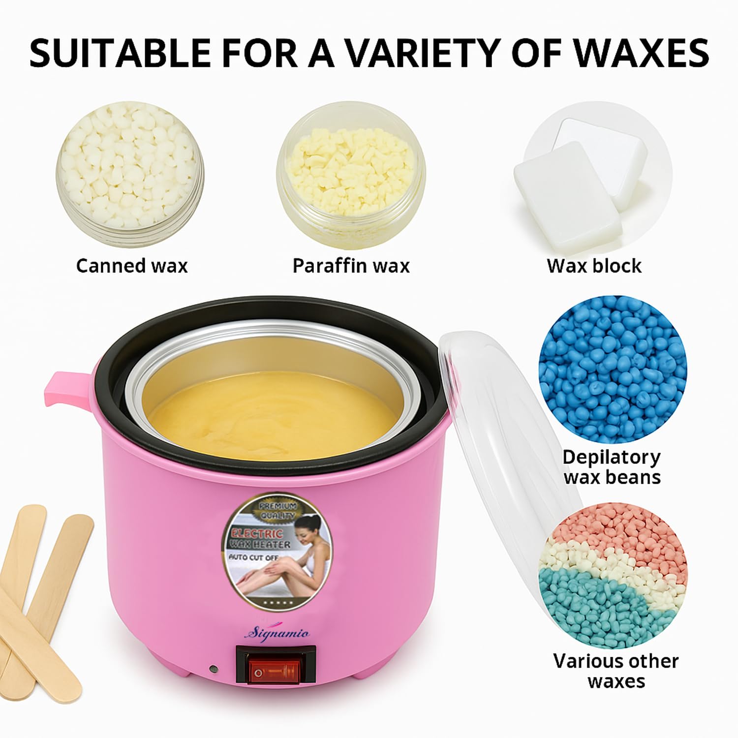 Signamio Wax Heater for Waxing for Women - Professional Wax Machine - Fast Melting Electric Hair Removal Kit for Smooth Skin at Home or Salon - Pink