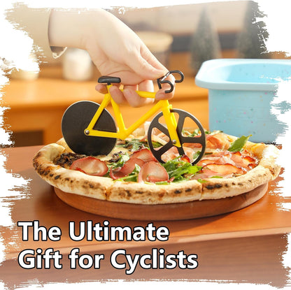 SIGNAMIO® Bicycle Pizza Cutter and Sandwich Slicer - Yellow, Ergonomic Non-Slip Handle, Stainless Steel Pizza Wheel for Kitchen, Ideal Roti, Paratha, Chapati, Brownie & Slice Cutter