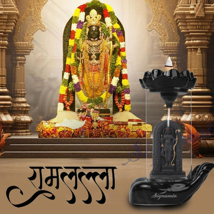 Signamio Ram Lalla Murti Ceramic Backflow Smoke Fountain - Hand Pattern Ayodhya Ram Idol Decor - Ram Lala Idol for Home Temple with 30 Cone