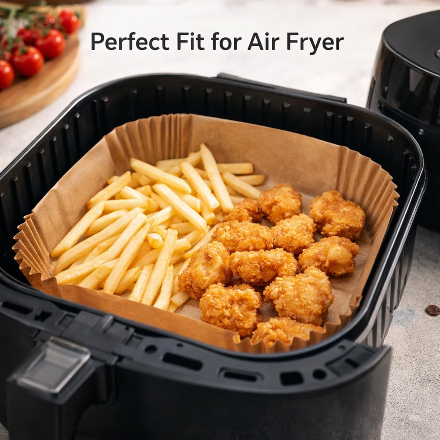 Signamio Air Fryer Paper Sheets - 100 Pcs Airfryer Paper Sheets, Air Fryer Accessories, Heat Resistant, Greaseproof, Waterproof, Safe for Temperatures Up to 230°C - Square
