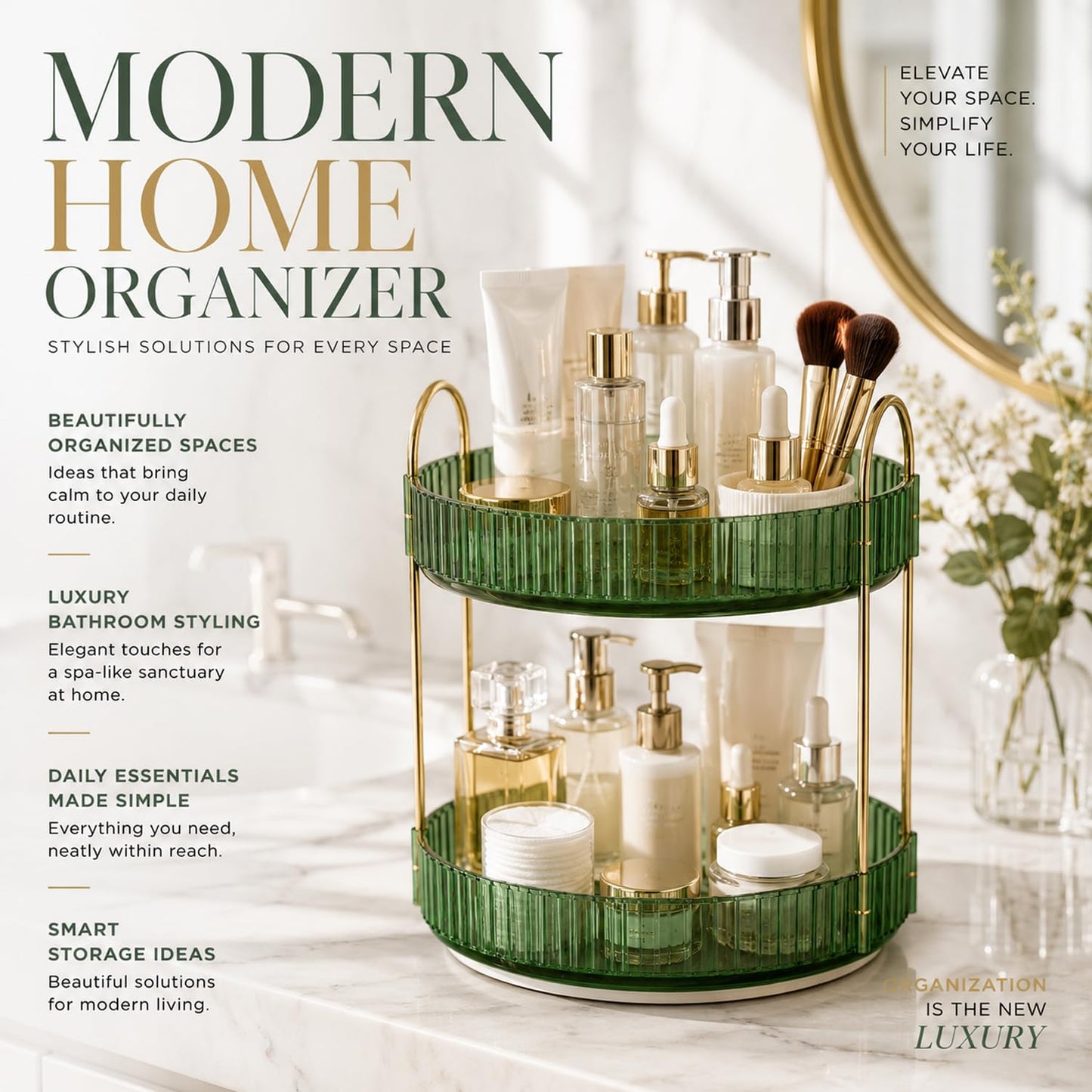 Signamio Gold 2 Tier 360 Rotating Tray Organiser (Vintage Green)
