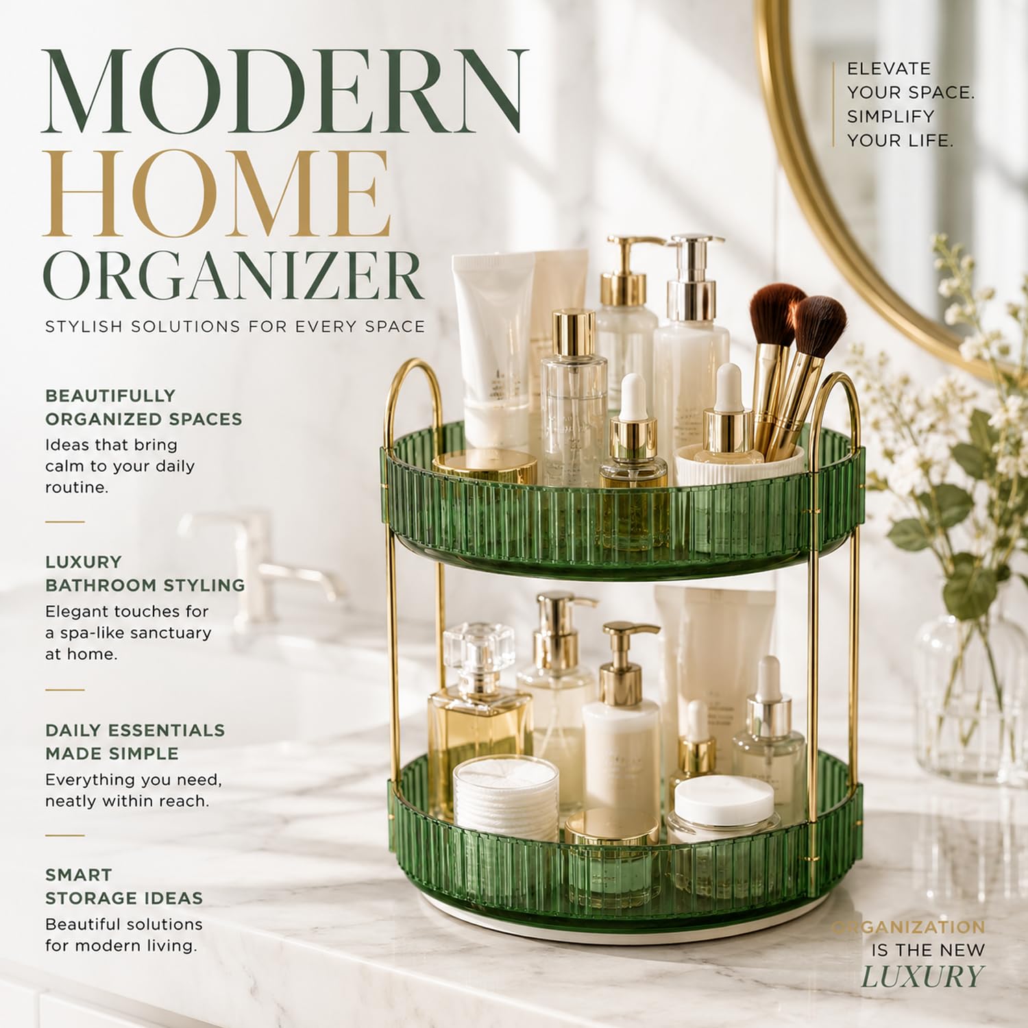 Signamio Gold 2 Tier 360 Rotating Tray Organiser (Vintage Green)
