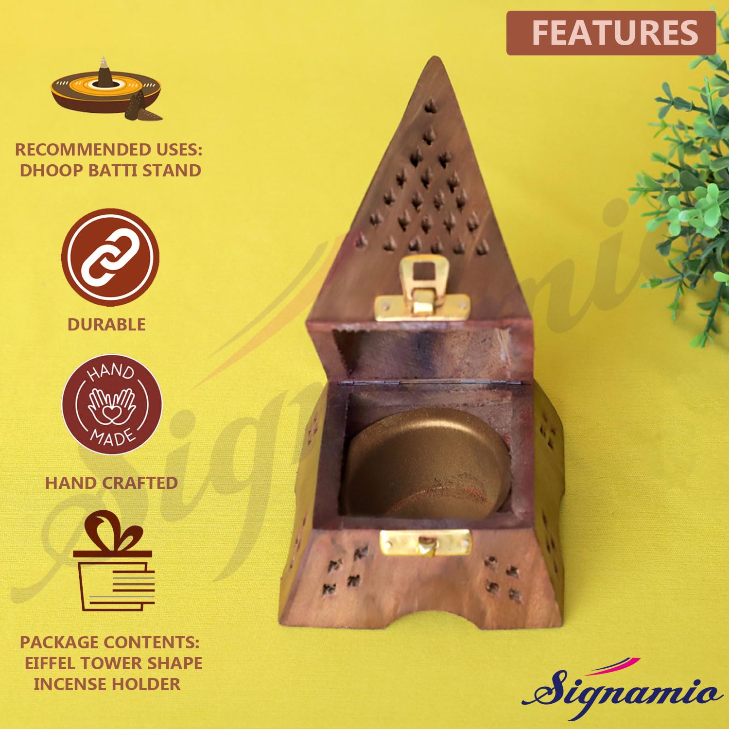SIGNAMIO® Eiffel Tower Wooden Sambrani Dhoop Stand Incense Holder: Perfect Pooja Room Stand Decoration Item, Dhup Dani & Doopam Holder, Essential Puja Item for Home Mandir and Pooja Thali Set Rituals