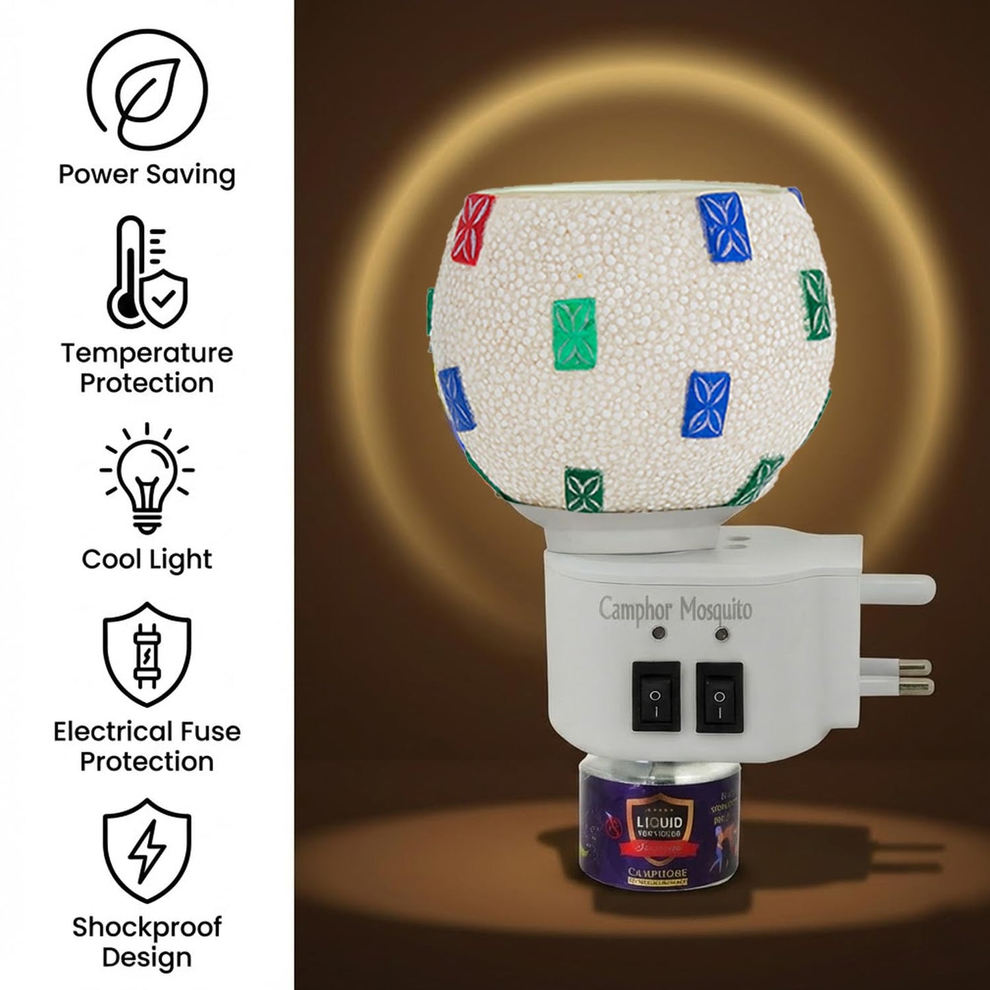 Signamio 3 in 1 Multi-Functional Camphor Diffuser Burner - Kapoor Dani Electrical Camphor with Night Lamp & Mosquito Repellent | Kapoor Dani for Home Fragrance and Ambient Lighting DN-28