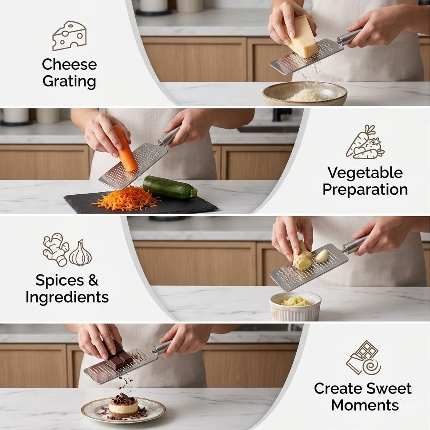 SIGNAMIO® Stainless Steel Kadukas Cheese Grater and Vegetable Shredder for Kitchen, Efficient Ginger Garlic Crusher with Protective Cover, Ideal Carrot and Ginger Slicer - Flat Design