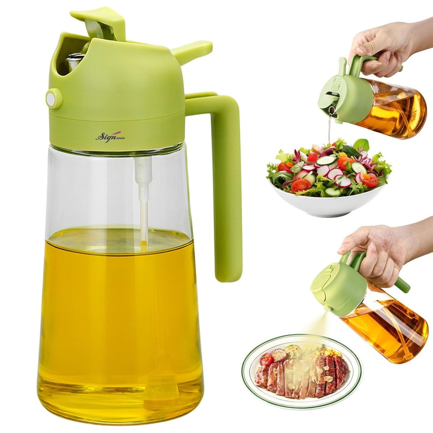 Signamio 2in1 Glass Oil Sprayer Bottle for Cooking - Versatile Oil Dispenser for Kitchen - Premium Oil Dispenser for Precise Cooking with Innovative Design for Easy Use and Refill