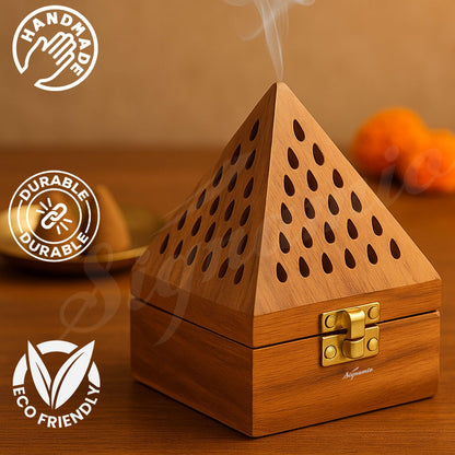 SIGNAMIO® Wooden Sambrani Dhoop Stand Incense Holder: Perfect Pooja Room Stand Decoration Item, Dhup Dani & Doopam Holder, Essential Puja Item for Home Mandir and Pooja Thali Set Rituals-DN-1