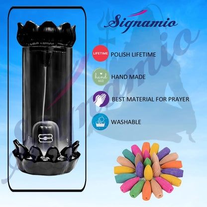 Signamio Aromatic Essence of Ceramic Shivling Shiva Backflow dhoop Smoke Fountain Incense Burner Holder with 30 Cones - Incense Holder for Meditation and Home Decor,Blue