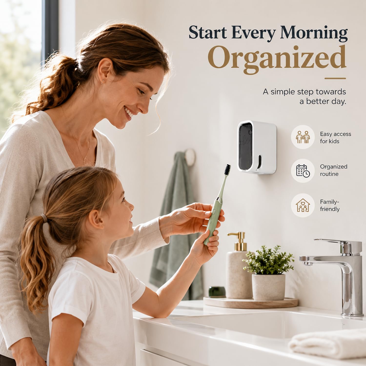 Signamio 4 Pcs Set of Tooth Brush Holder Bathroom, Self Adhesive Toothbrush Holder Wall Mount, Bathroom Organizer & Brush Holder for Bathroom, Toothbrush Holders for Bathroom Wall, Toothbrush Stand