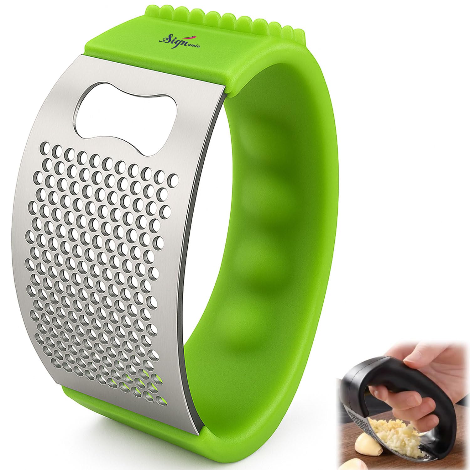 Signamio Garlic Peeler Tool - Versatile Garlic Crusher Mini Hand Press Chopper for Effortless Garlic Preparation, Durable and Easy to Clean Kitchen Essential - Green