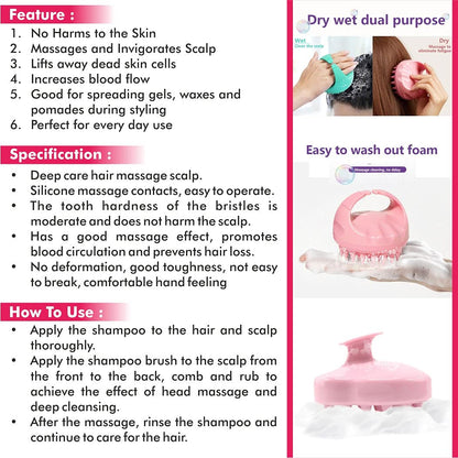 SIGNAMIO® Shampoo Brush Silicon Scalp Massager Hair Brush Wet Dry Comb Head Scrubber 100% Comfortable for Hair Improve Blood Circulation for Men,Women Pets - Pink - Pack 1