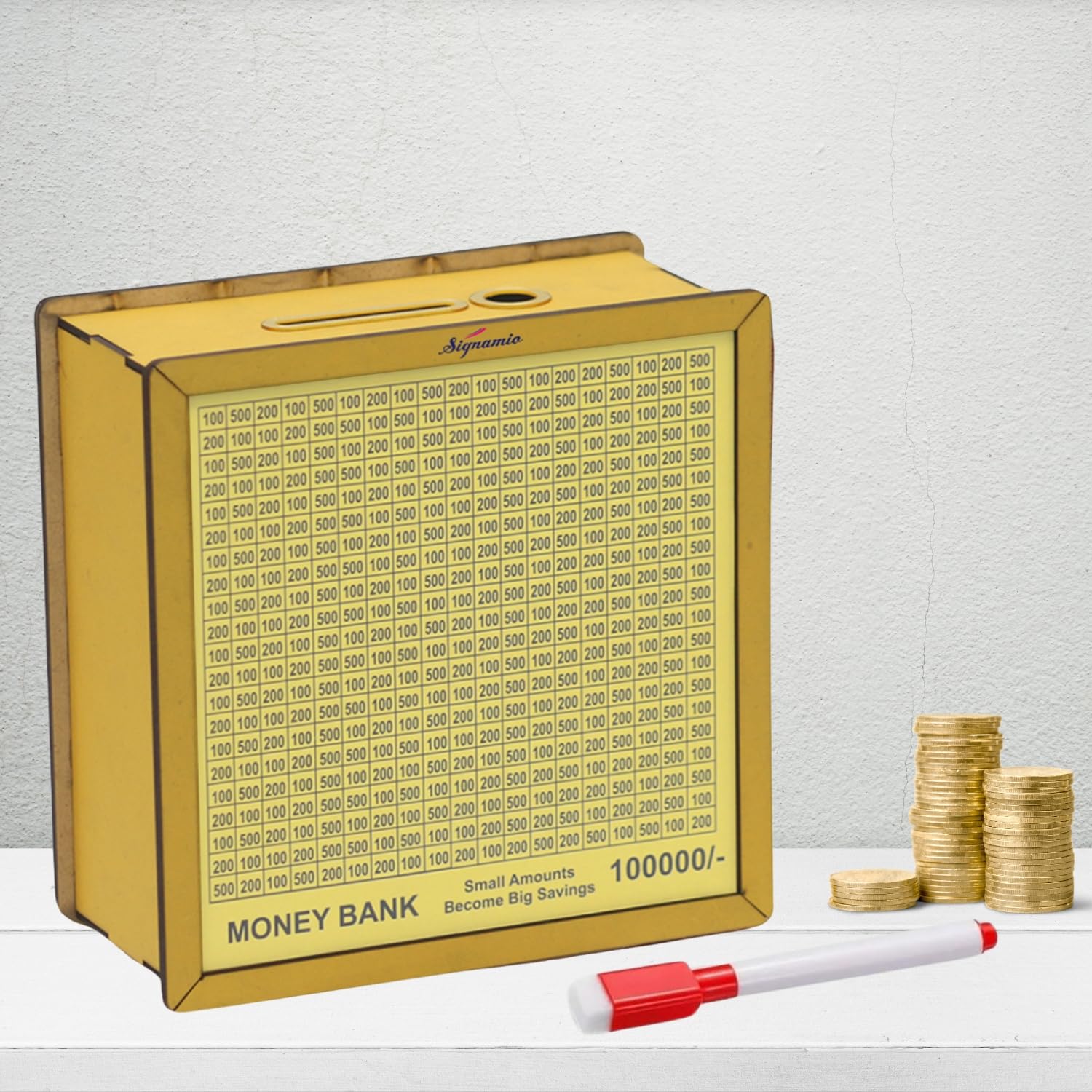 Signamio Wooden Money Saving Piggy Bank Box with Numbers - Perfect Money Saving Box for Kids and Adults, Ideal Money Bank for Girls, Gullak for Men and Women, Kiddy Savings Bank with Amount Displayed