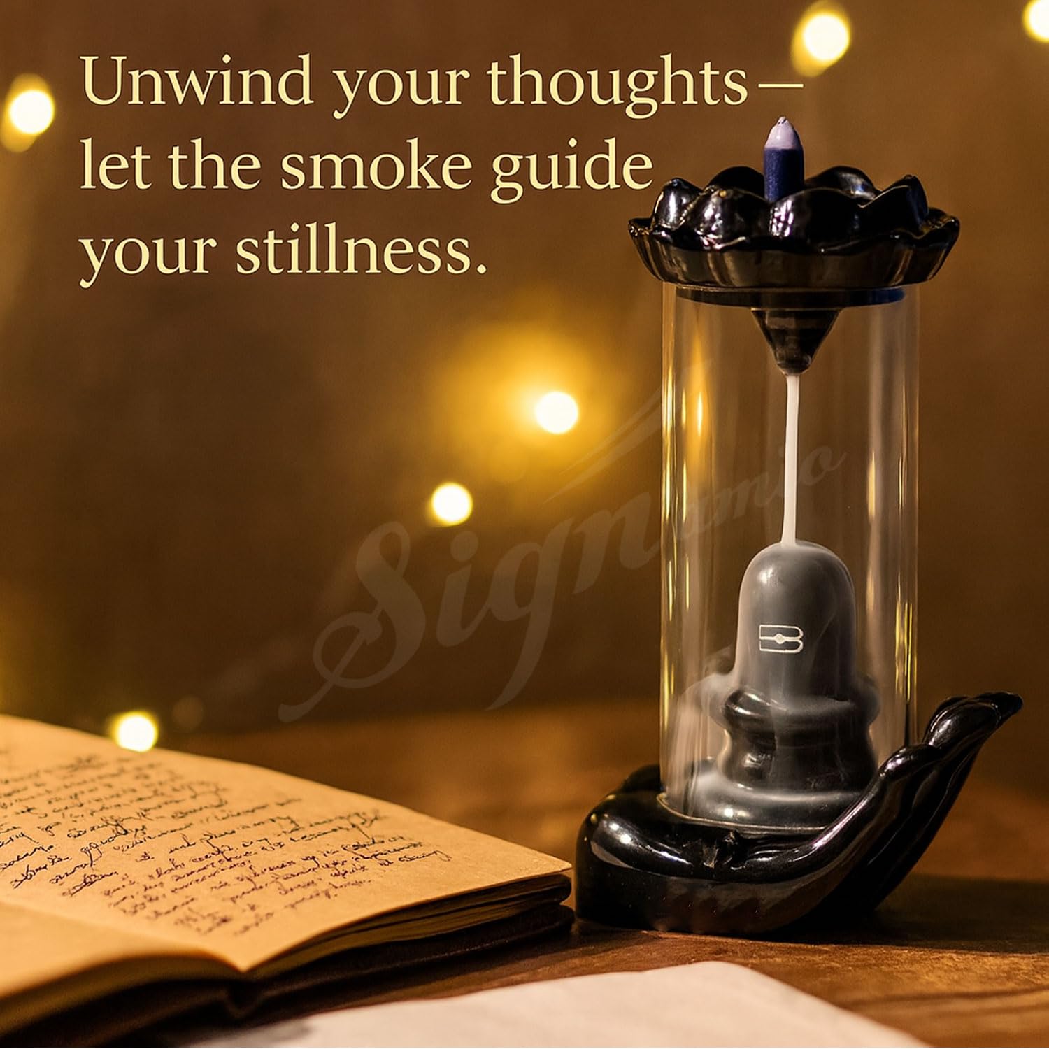 Signamio Shiva Backflow Smoke Fountain - Ceramic Shivling Fountain with 30 Cones, Lord Shiva Idols for Home Decor, Spiritual Mahadev Murti for Meditation and Relaxation, Black