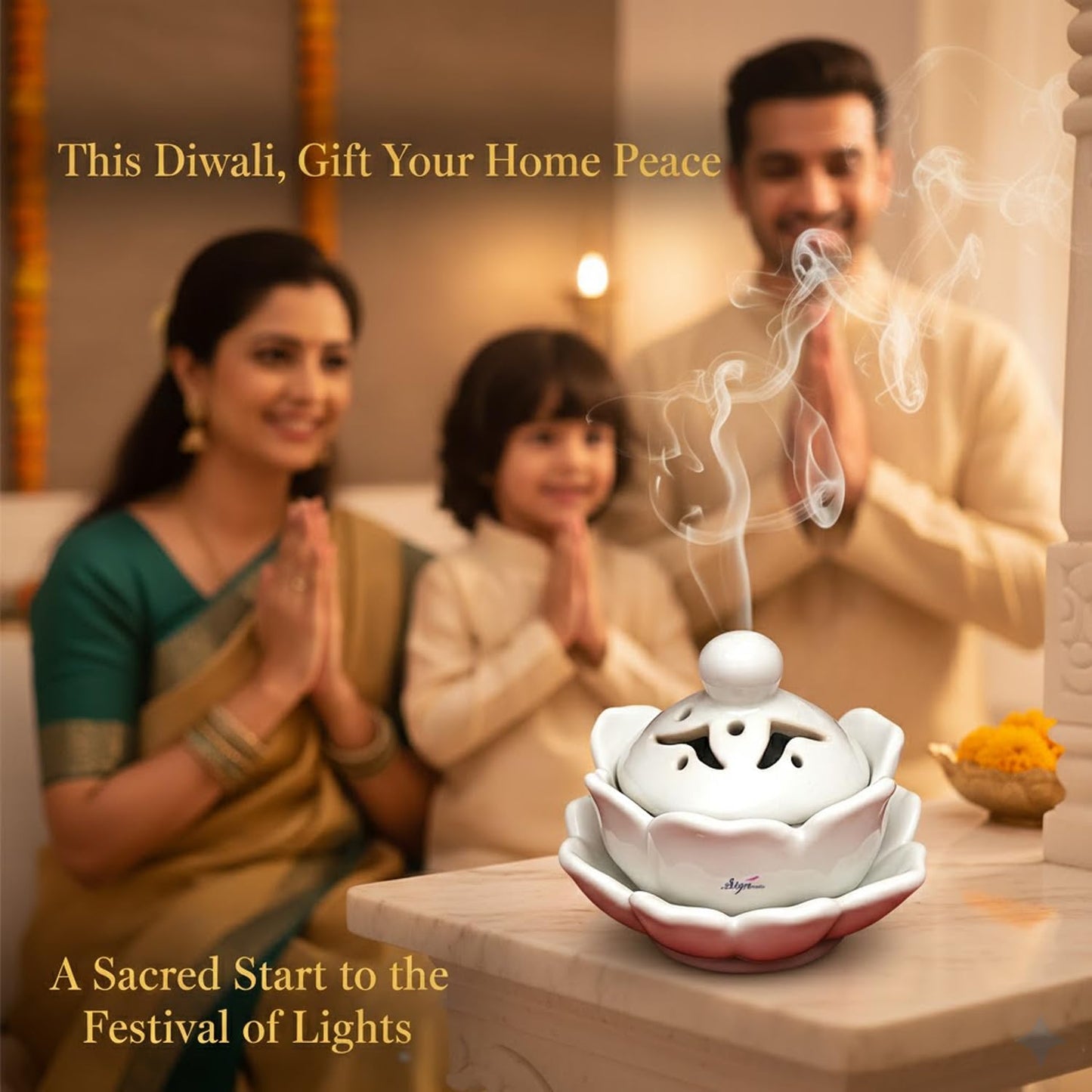 SIGNAMIO Sambrani Dhoop Stand - Ceramic Dhoop Holder for Pooja Room Decoration Items - Elegant and Durable Design - White