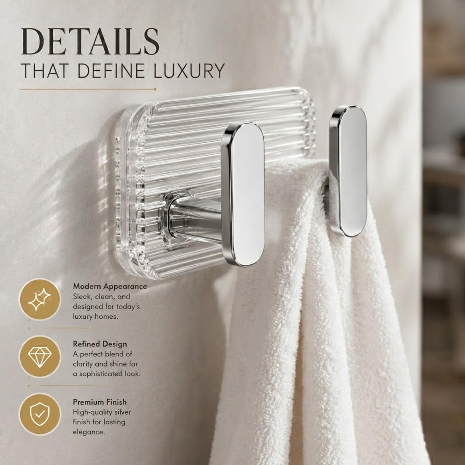 SIGNAMIO 8 Hook Self Adhesive Wall Hooks for Wall Heavy Items, Adhesive Wall Hook, Wall Hooks for Hanging Clothes, Kitchen & Bathroom Accessories, Stick On Hooks for Wall Without Drill -Silver