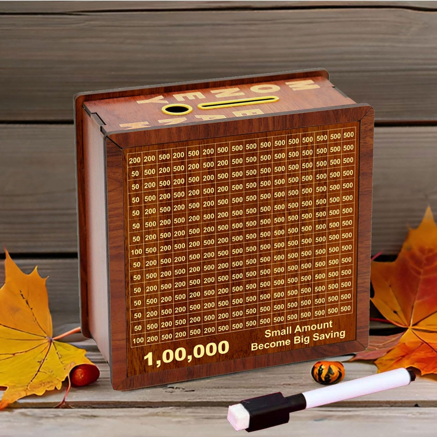 Signamio Wooden Money Saving Piggy Bank Box with Numbers - Perfect Money Saving Box for Kids and Adults, Ideal Money Bank for Girls, Gullak for Men and Women, Kiddy Savings Bank with Amount Displayed