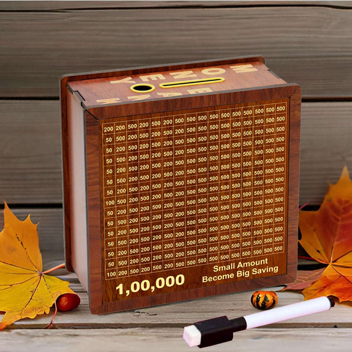 Signamio Wooden Money Saving Box for Adults - House Shaped Piggy Bank 100000, Elegant Money Box for Secure Savings and Home Decor, Durable Wooden Material