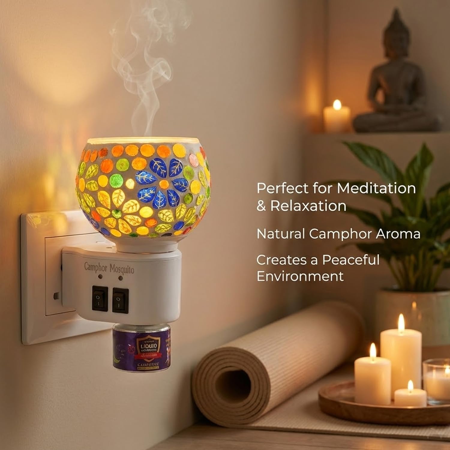 Signamio 3 in 1 Multi-Functional Camphor Diffuser Burner - Kapoor Dani Electrical Camphor with Night Lamp & Mosquito Repellent | Kapoor Dani for Home Fragrance and Ambient Lighting DN-26