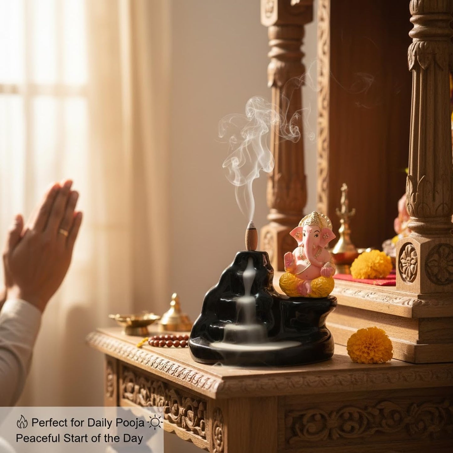 Signamio Ganesha Backflow dhoop Smoke Fountain Aromatic Essence of Ceramic Incense Burner Holder with 30 Cones for Meditation and Home Decor-DN