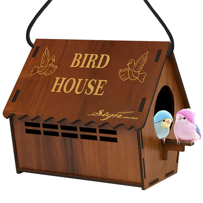 Signamio Upgraded Dual Bird Nest Space, Wooden Bird House - Ideal Birds Nest for Outdoor Gardens, Durable Wood Construction, Perfect for Attracting and Sheltering Diverse Bird Species