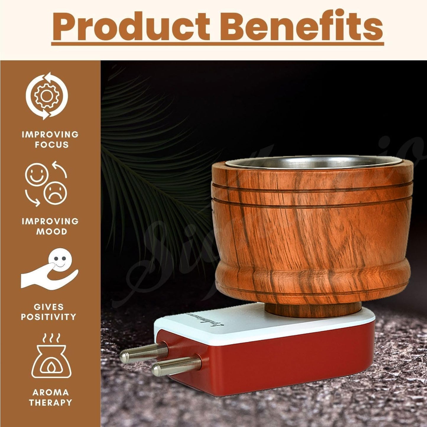 SIGNAMIO® Kapoor Kapur Dani Camphor Karpuram Bakhoor Oud Aroma Oil Diffuser Incense Dhoop Burner Electrical Stand Machine for Home Fragrance Room Freshener -DN-1, Sheesham Wood