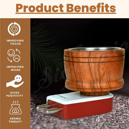 SIGNAMIO® Kapoor Kapur Dani Camphor Karpuram Bakhoor Oud Aroma Oil Diffuser Incense Dhoop Burner Electrical Stand Machine for Home Fragrance Room Freshener -DN-1, Sheesham Wood