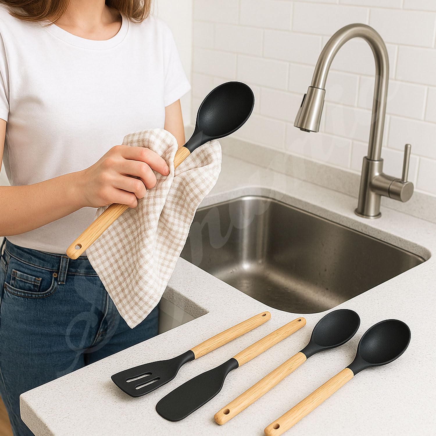 Signamio Silicone Spatula Set with Wooden Handle, 5 Pcs - Premium Cooking Set Ideal for Baking and Cooking, Durable and Heat-Resistant