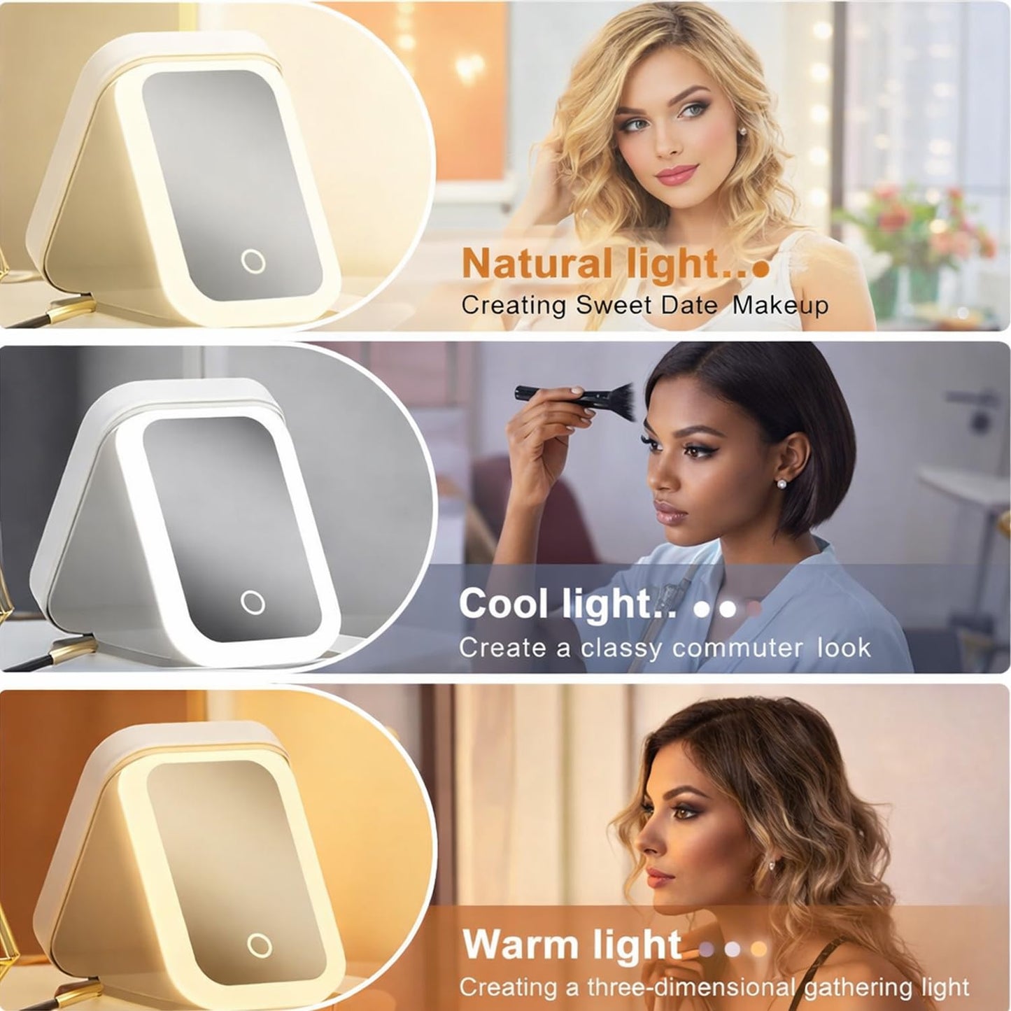 SIGNAMIO Compact Makeup Vanity with LED Mirror, Elegant Makeup Mirror with Light, Portable LED Mirror for Makeup, Stylish Vanity Table with Adjustable Lighting for Professional Results