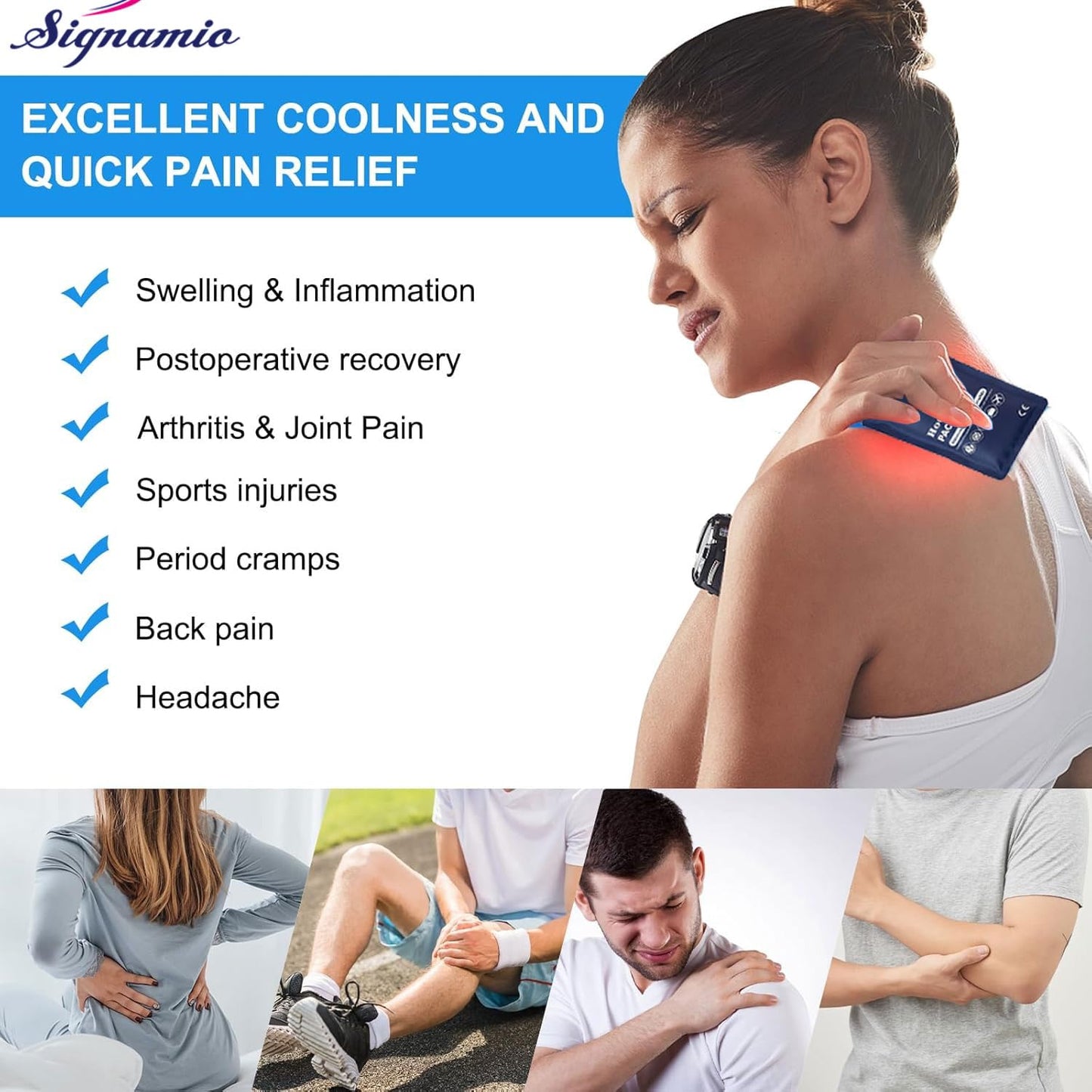 SIGNAMIO® Hot and Cold Cooling Heat Flexible Reusable Compress Microwave ice Gel pad Pack Cool Bag for Knee feet Back face Neck and Shoulder Pain Relief Therapy - 1 Pcs - Blue