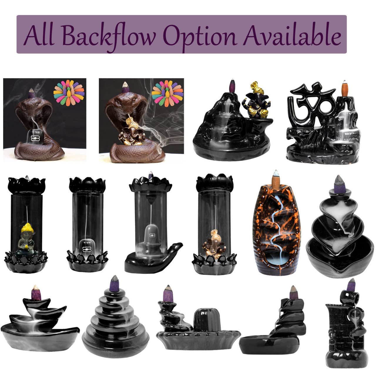 Signamio Ceramic Backflow Incense Fountain - 30 Cones Included for Pooja Meditation, Elegant Backflow Incense Holder, Aesthetic Incense Burner for Decor-DN-24