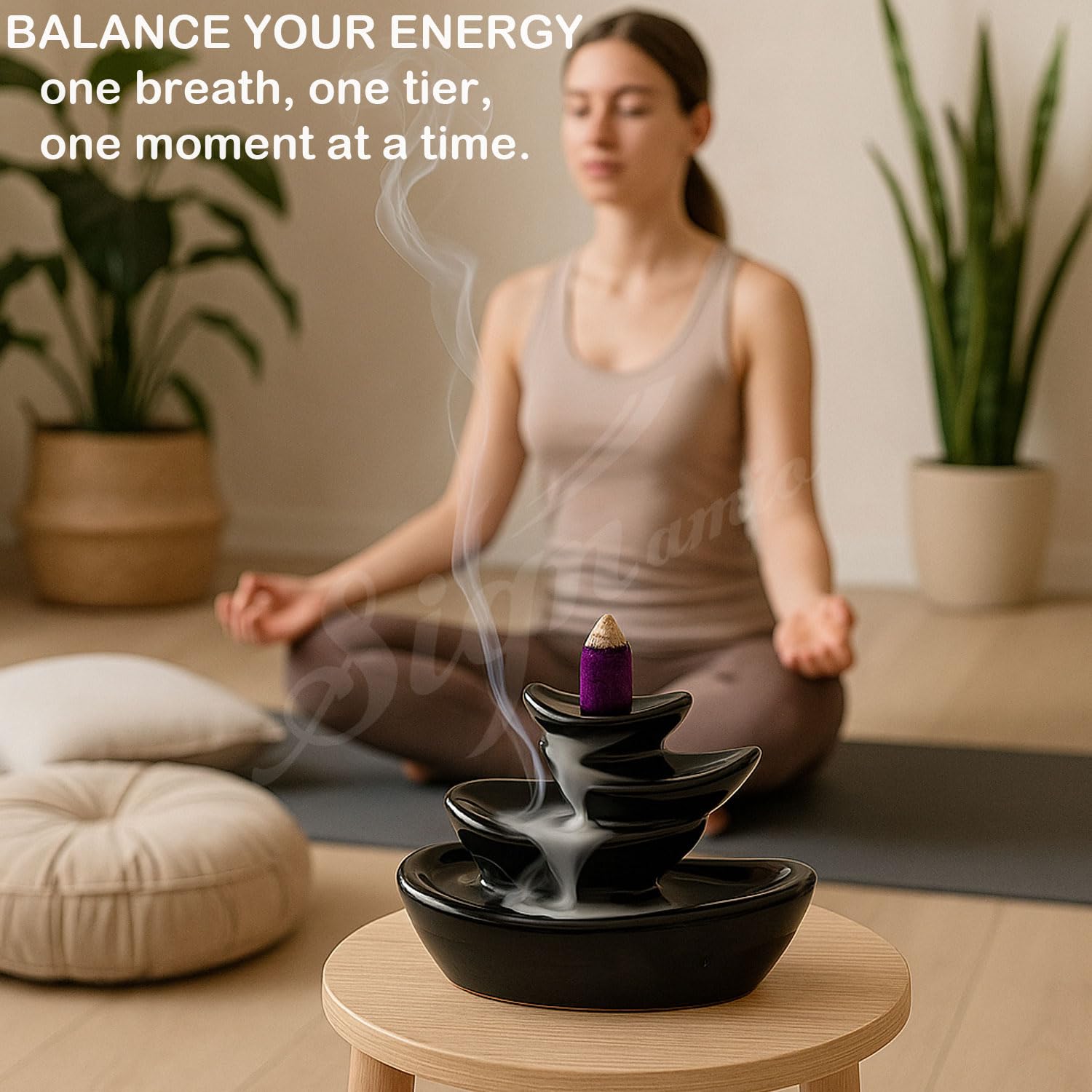 Signamio Ceramic Backflow Incense Fountain - 30 Cones Included for Pooja Meditation, Elegant Backflow Incense Holder, Aesthetic Incense Burner for Decor-DN-15