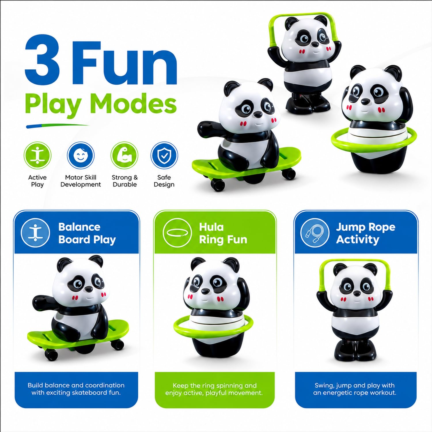 SIGNAMIO Cute Panda Action Set Baby Toys, 3 Piece Set
