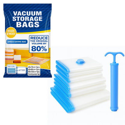Signamio 5 Pack Smart Saver Vacuum Bags for Clothes with Pump (1 Large/2 Medium/2 Small) Reusable Travel Storage Bags with Hand Pump for Clothes,Vaccine Sealed Space Saver Compression Bags for Travel