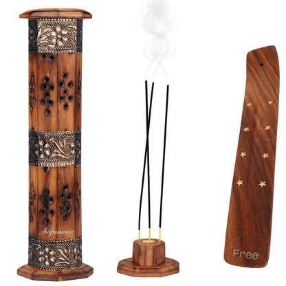 Signamio Wooden Sambrani Dhoop Holder with Handle - Elegant Bakhoor Burner, Loban Burner, Dhoop Dani with Handle, Premium Dhoop Stand for Home Use, Handcrafted Design, Durable Construction -DN-1