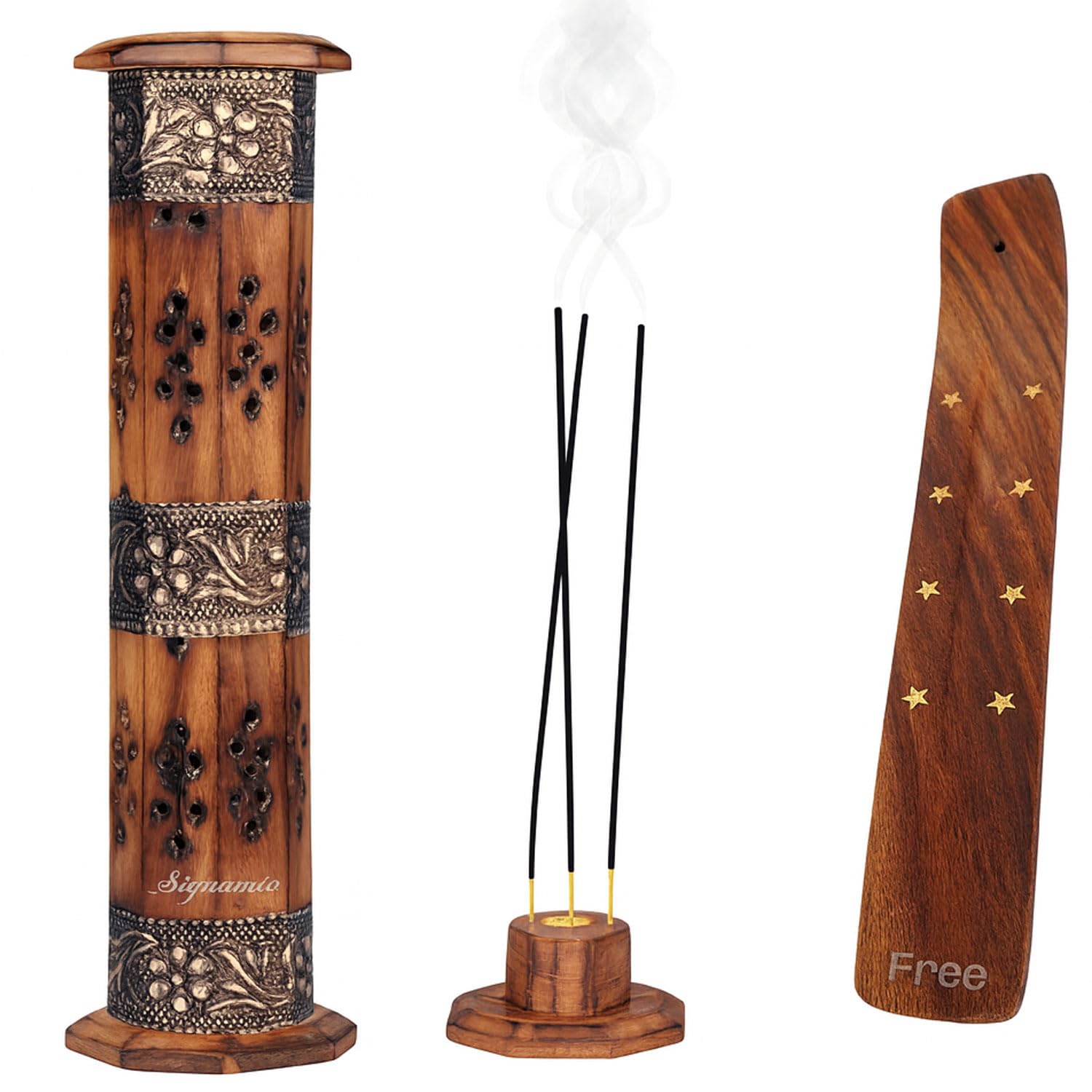 SIGNAMIO Sambrani Dhoop Stand - Ceramic Dhoop Holder for Pooja Room Decoration Items - Elegant and Durable Design - Black