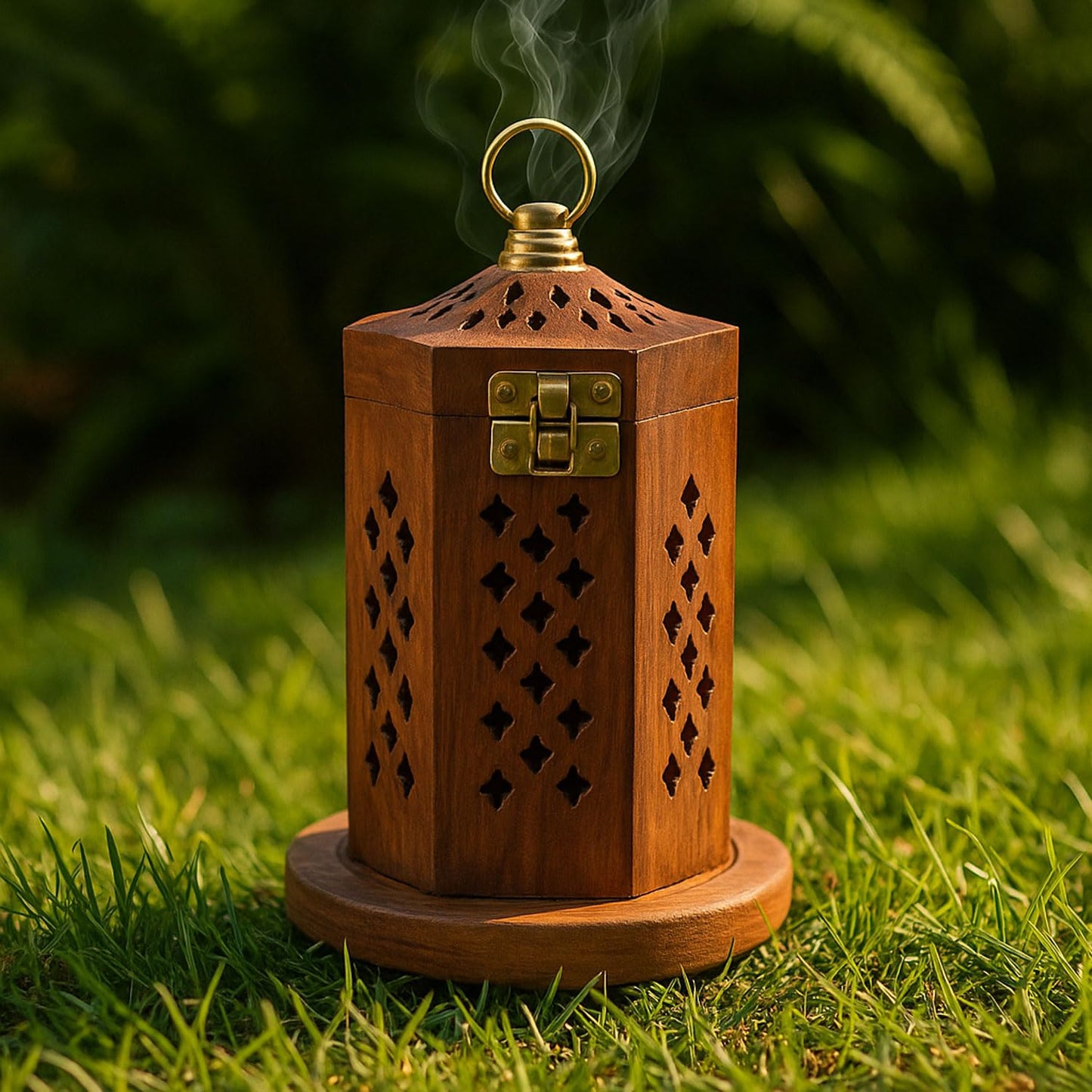 SIGNAMIO® Hanging Handcrafted Wooden Sambrani Dhoop Dhup Stand - Perfect Room Decoration and Incense Cone Holder for Home Mandir, Ideal Dhoop Dani and Pooja Items