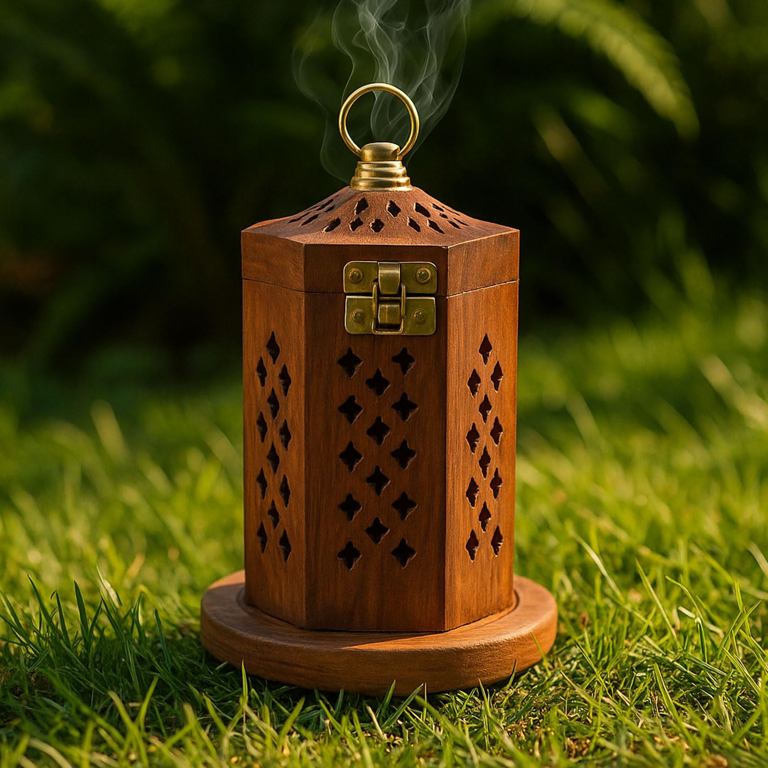 SIGNAMIO® Hanging Handcrafted Wooden Sambrani Dhoop Dhup Stand - Perfect Room Decoration and Incense Cone Holder for Home Mandir, Ideal Dhoop Dani and Pooja Items